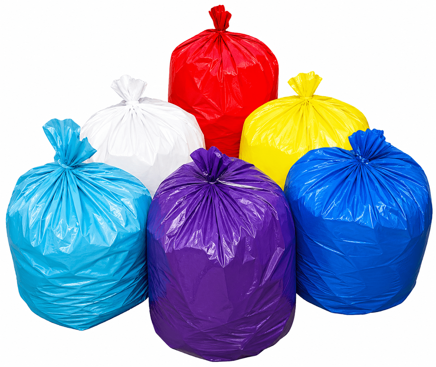 Colorful garbage bags arranged in a group