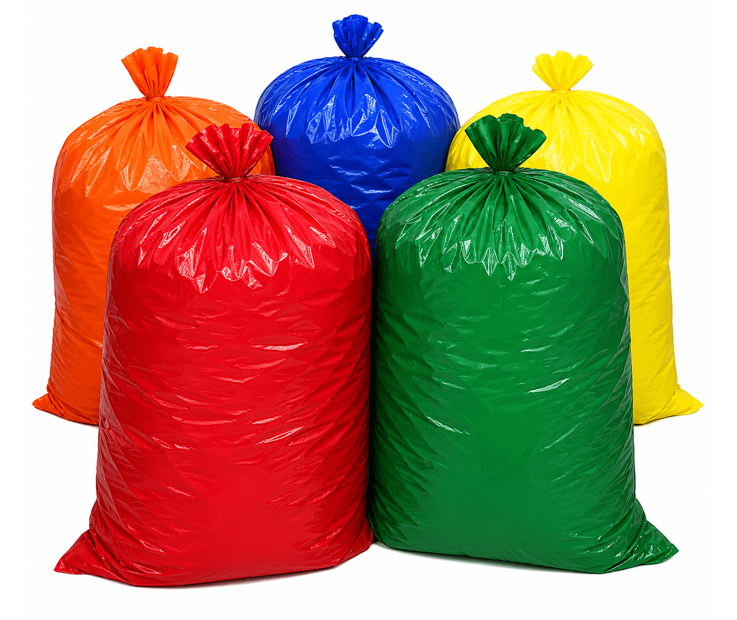 Multicolored trash bags on display