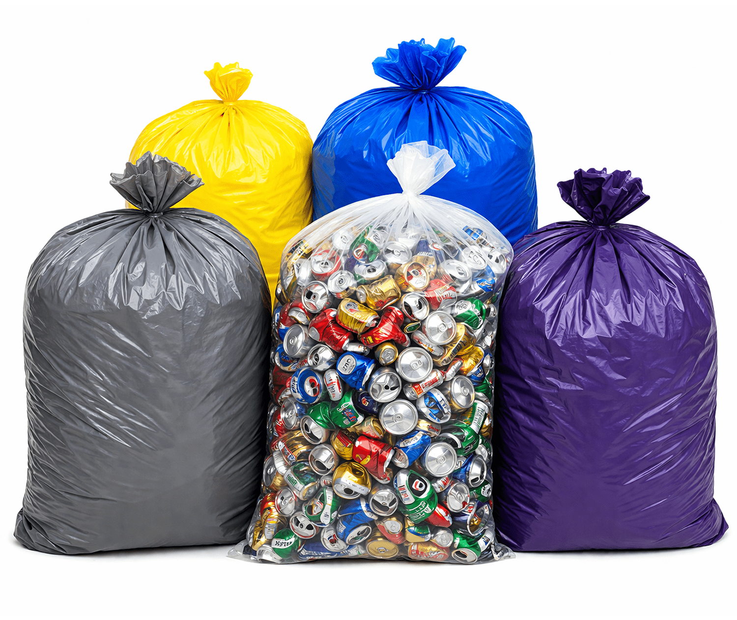 Bags of crushed cans for recycling