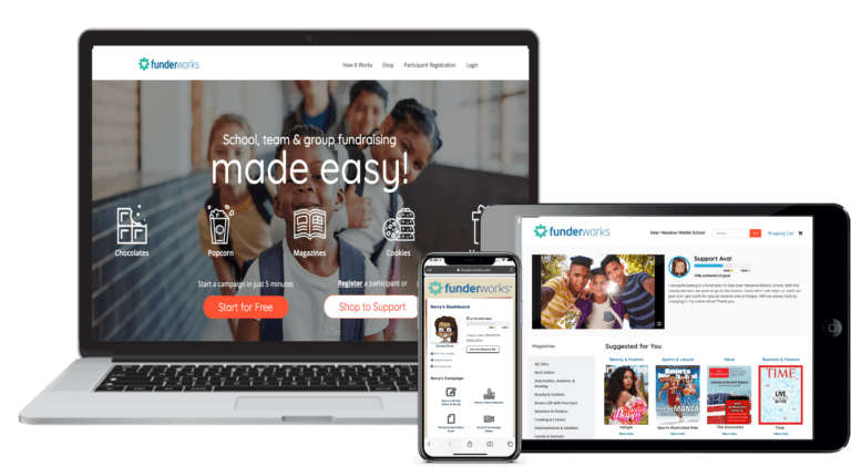 Fundraising platform displayed on devices