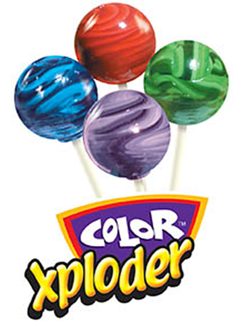 Vibrant swirl lollipops with brand text