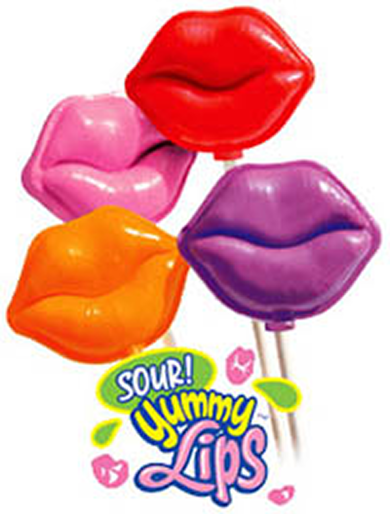 Assorted sour lollipops shaped like lips