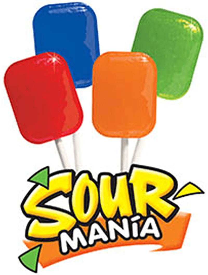 Colorful lollipops with Sour Mania text