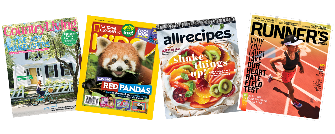 Assorted magazines on a black background