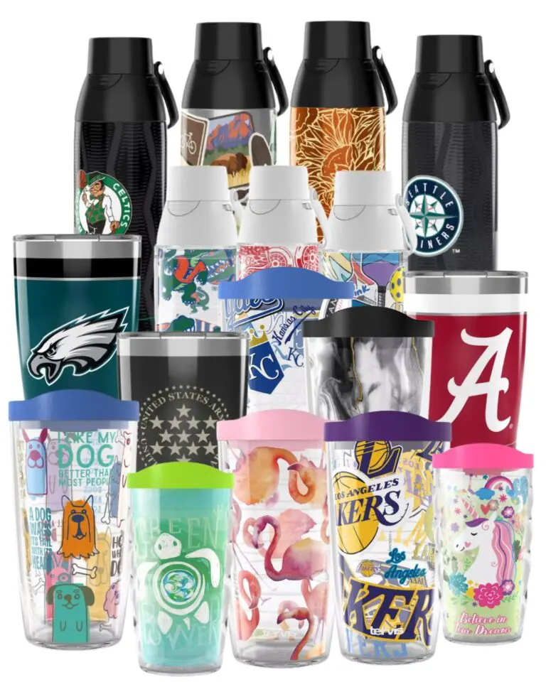 Colorful drinkware collection with logos