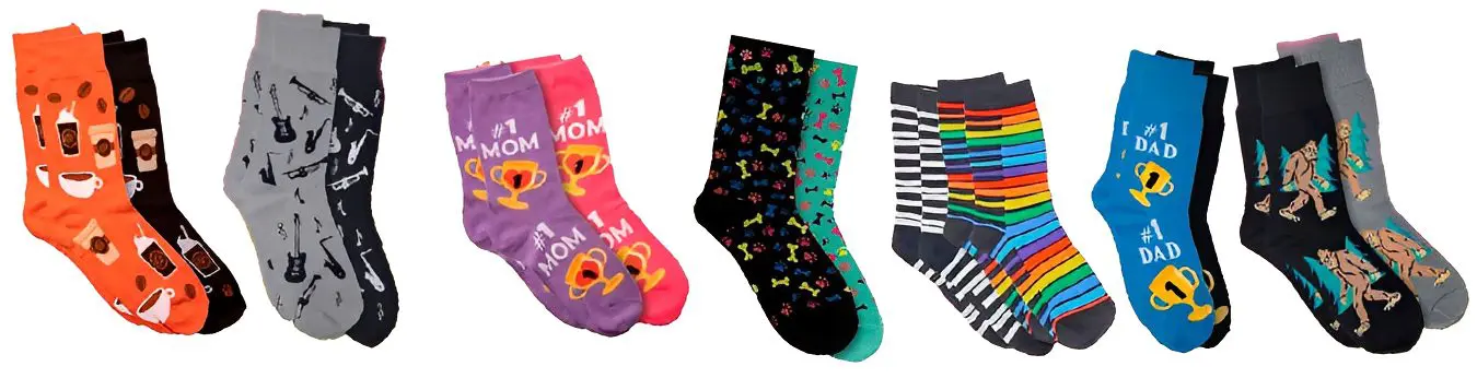 Assorted quirky sock collection display