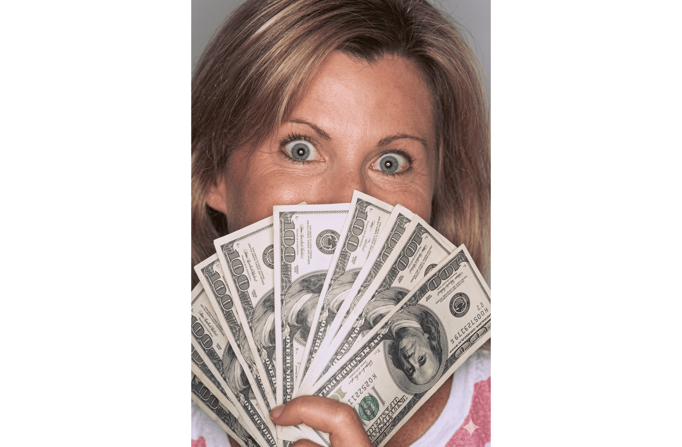 Woman holding multiple dollar bills