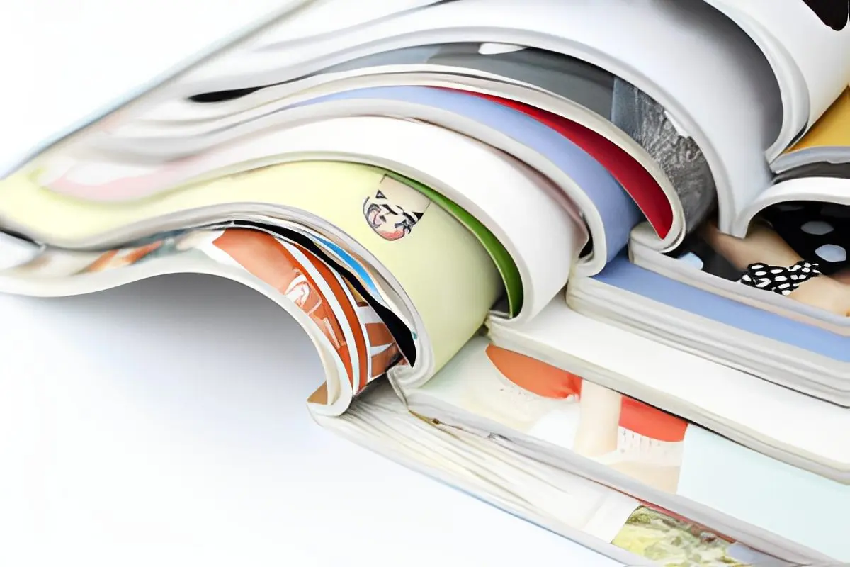 Assorted magazines with visible pages